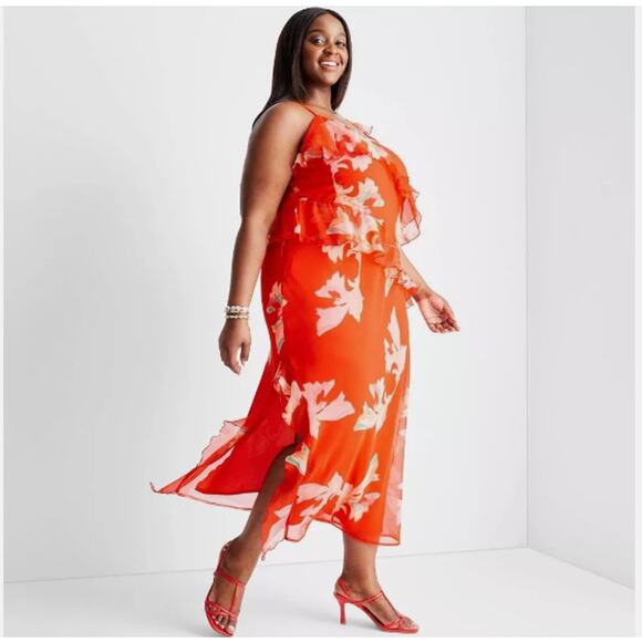 Ruffle Ankle Length Dress Red Sz XL NWT Future Collective Jenee Naylor - Picture 1 of 7